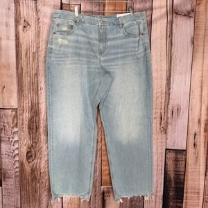 American Eagle Curvy Straight Jeans Light Wash Distressed High Rise Size 20 NWT